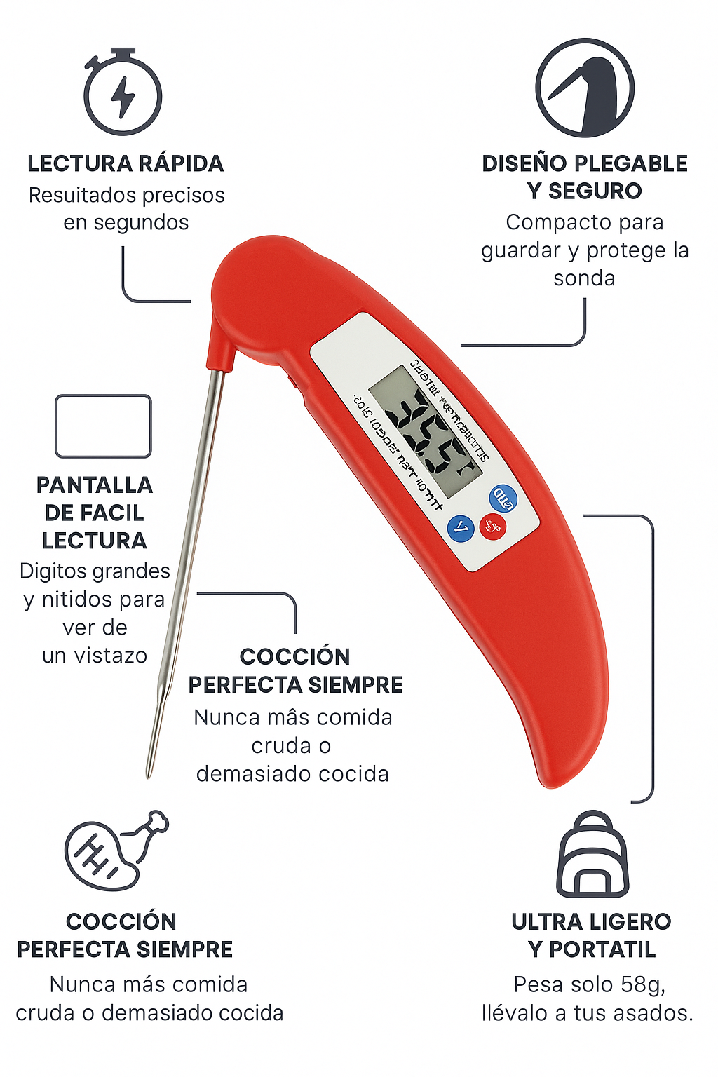 ChefTemp Digital Plegable: ¡La Temperatura Perfecta al Instante!