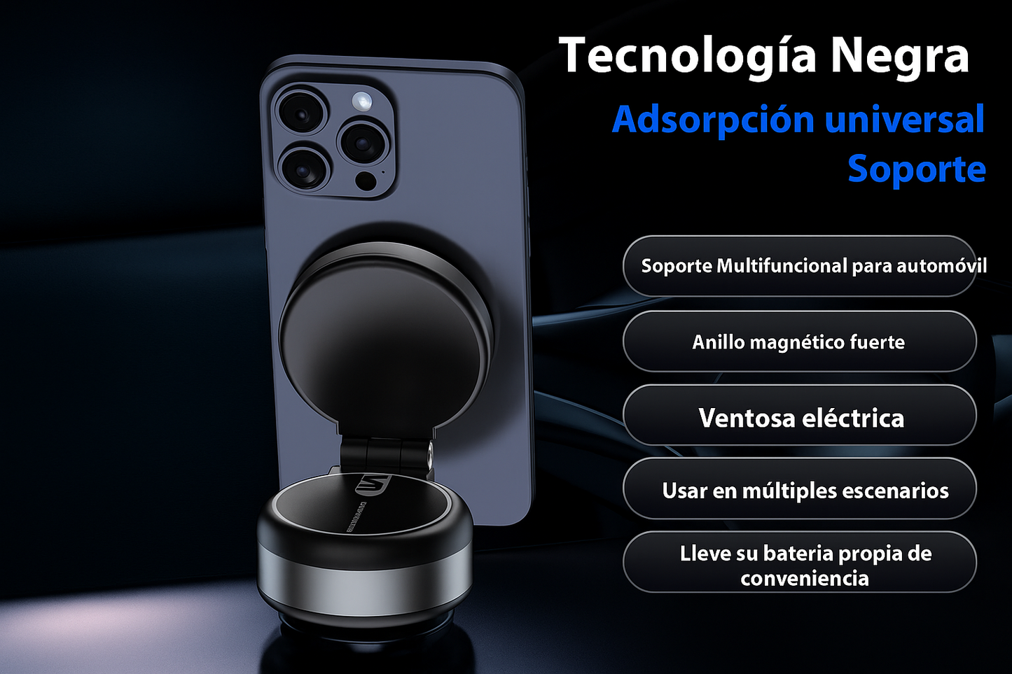 Soporte de Celular Power Lock con Succión de Vacío: Máxima Estabilidad en Aleación Premium