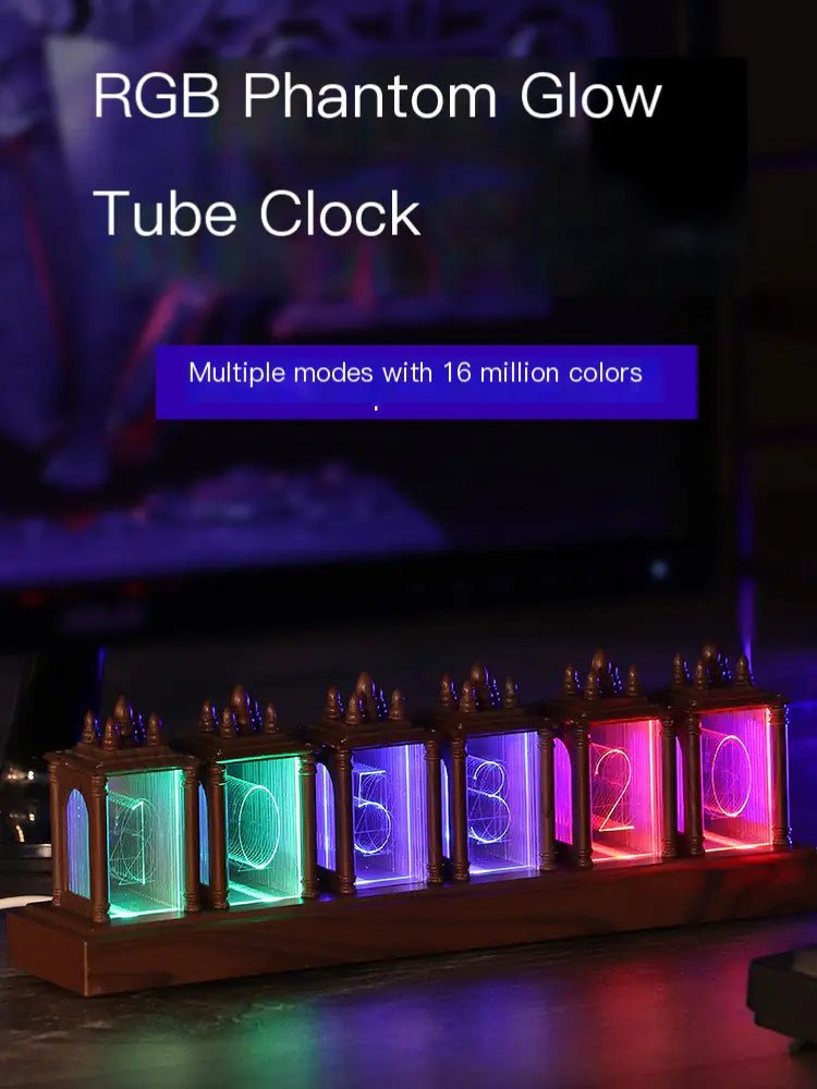 Reloj de Escritorio LED RGB Estilo Pseudo-Nixie: Fusión Retro y Moderna para una Decoración Única - TuAliado Homeplus