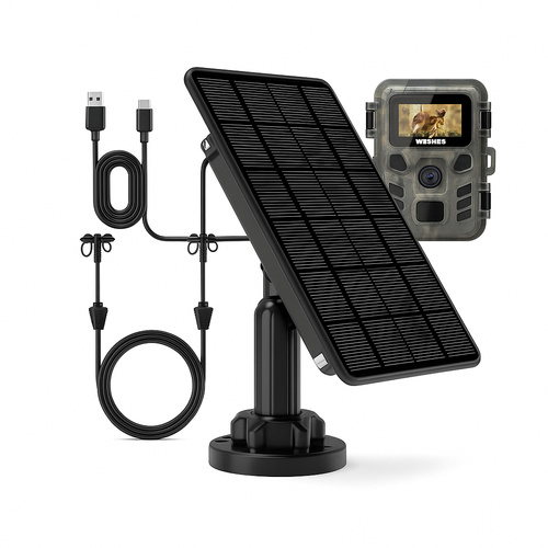 Kit de Alimentación Solar con Batería 5000mAh para Cámaras de Caza (6V/12V/USB-C)