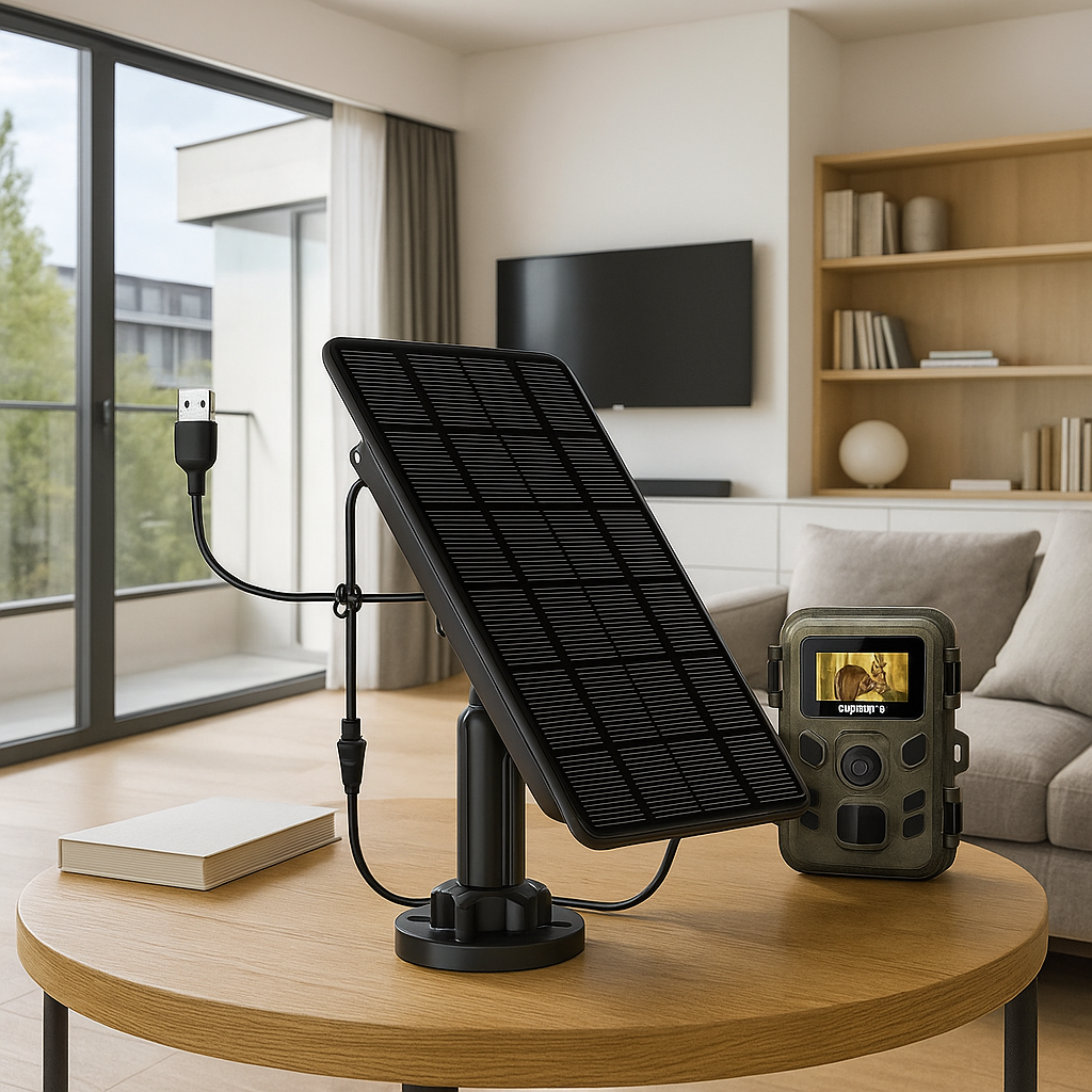 Kit de Alimentación Solar con Batería 5000mAh para Cámaras de Caza (6V/12V/USB-C)