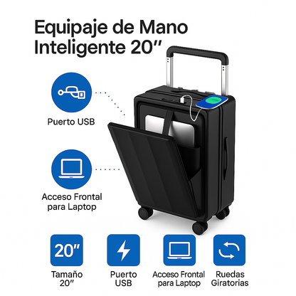 Equipaje de Mano Inteligente 20" con Puerto USB y Acceso Frontal para Laptop