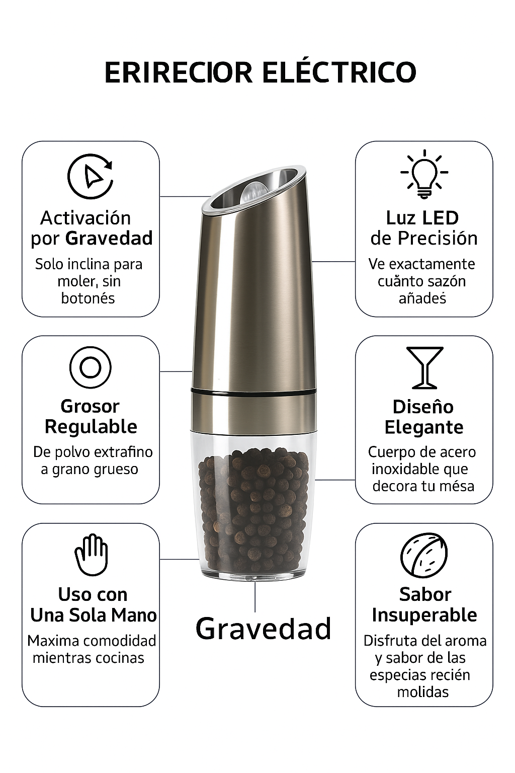 Molinillo Eléctrico de Gravedad: Sazona tus Platos con un Simple Giro
