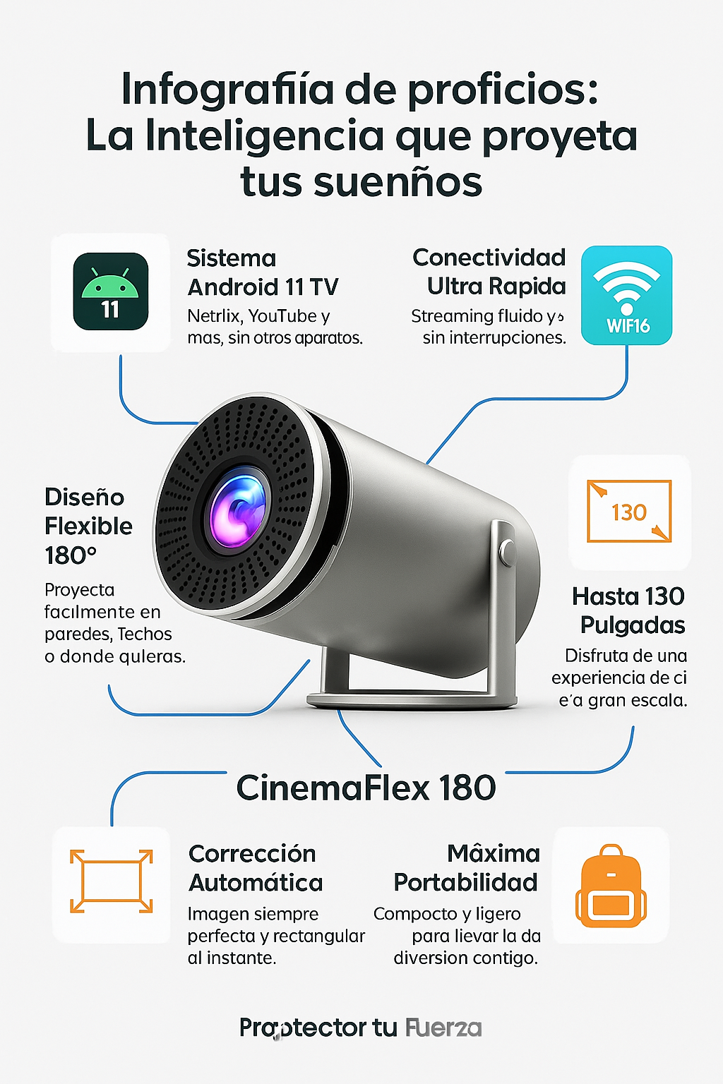 CinemaFlex 180: Proyector Inteligente con Corrección Automática