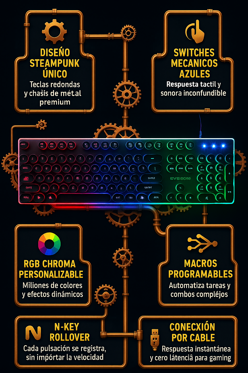 Retrokey: Teclado Mecánico Steampunk