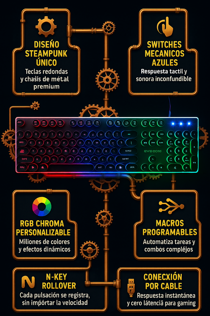 Retrokey: Teclado Mecánico Steampunk