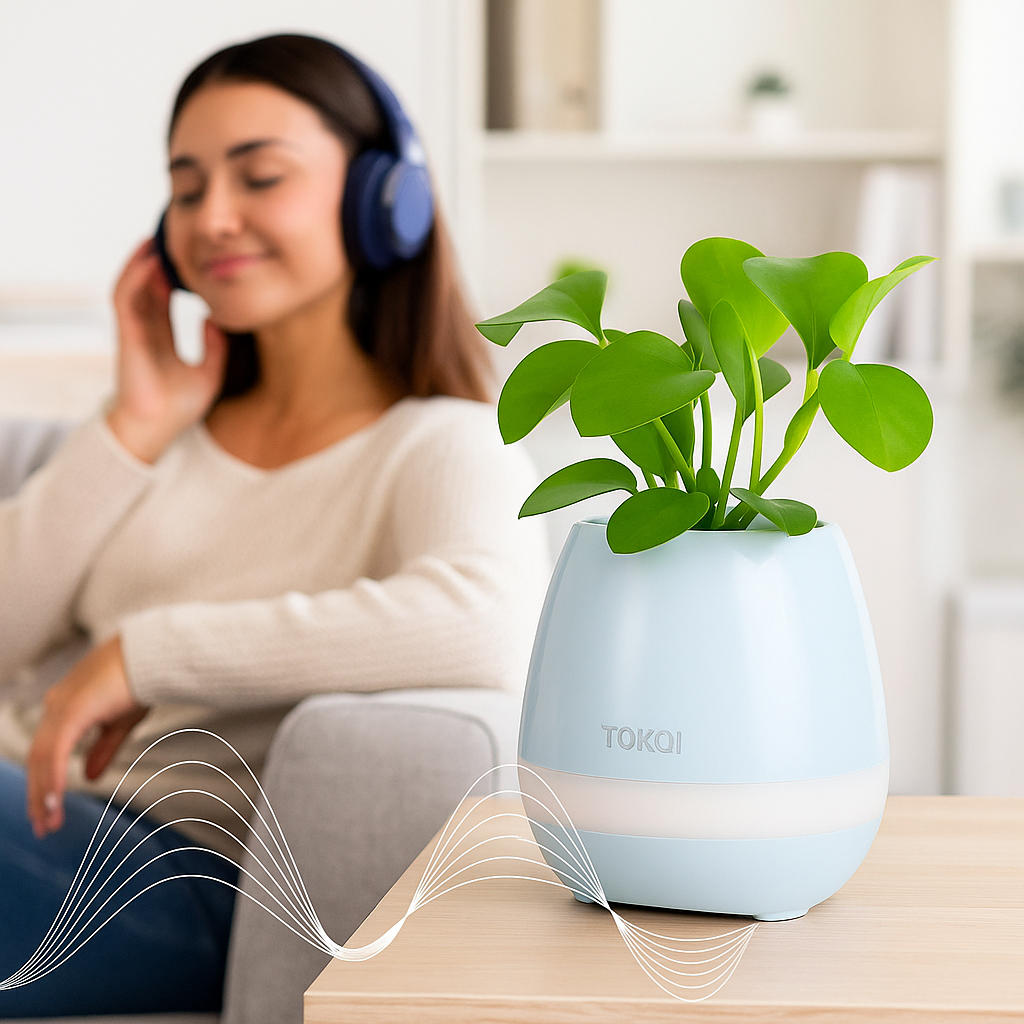 Maceta Musical Inteligente TOKQI: ¡Donde la Naturaleza y la Música Crean Magia!
