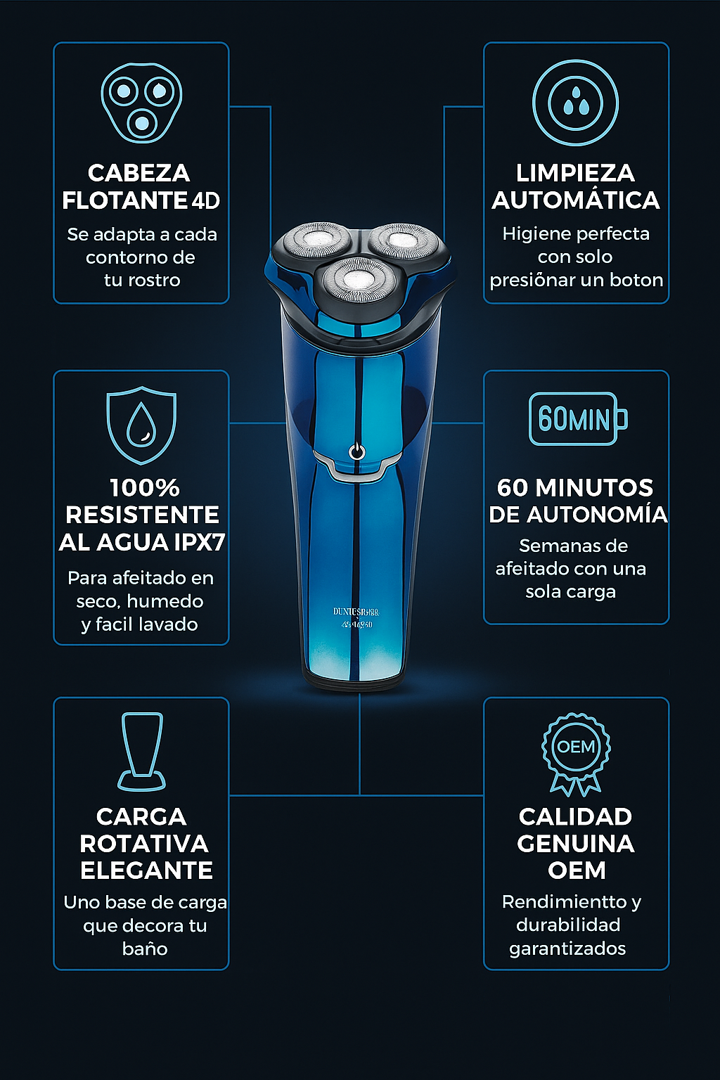 FlexShave 4D de Triple Cuchilla: ¡Precisión, Limpieza Automática y Pura Potencia!
