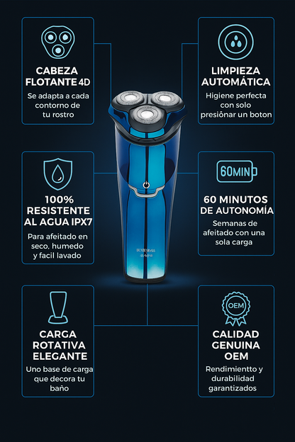 FlexShave 4D de Triple Cuchilla: ¡Precisión, Limpieza Automática y Pura Potencia!