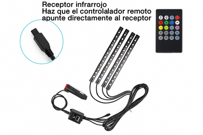 Luces LED Rítmicas Devine para Carro: Iluminación Interior RGB con Sincronización de Música - TuAliado Homeplus