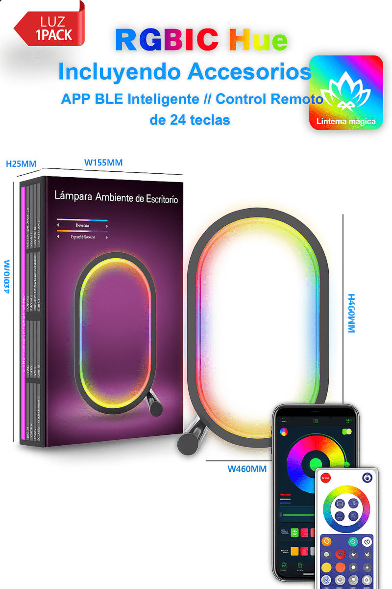 Lámpara de Ambiente Inteligente RGB: Diseño Creativo para Escritorios, Gaming y Hogar Conectado - TuAliado Homeplus