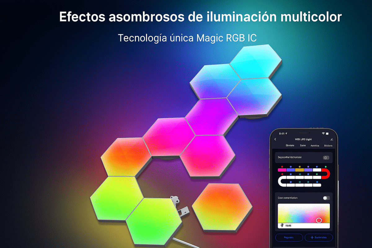 Lámparas Hexagonales Modulares RGB: Crea tu Propio Arte de Luz Interactivo en la Pared - TuAliado Homeplus