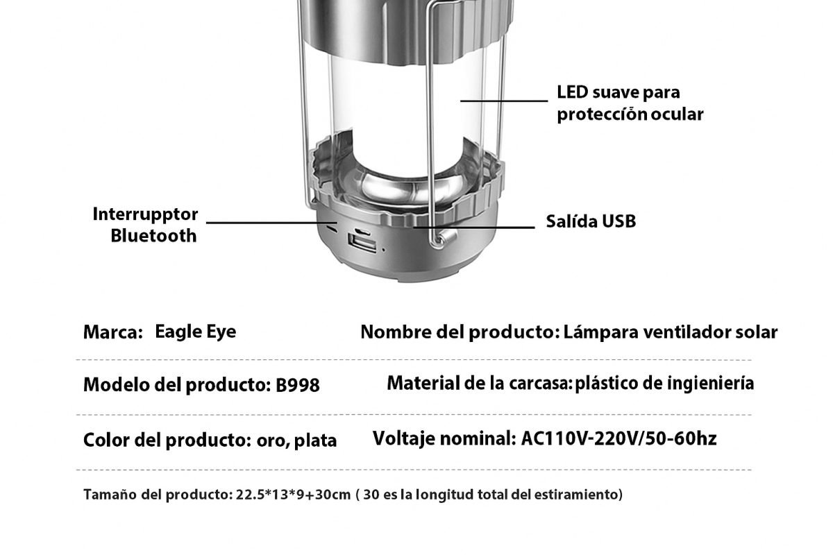 Lámpara y Ventilador Solar 2 en 1 para Camping: Recargable, Plegable y con Función Power Bank - TuAliado Homeplus