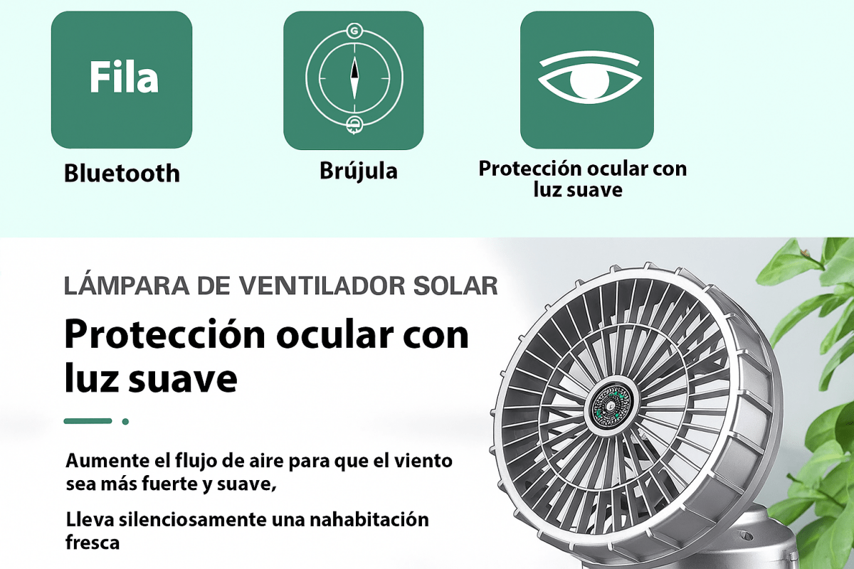 Lámpara y Ventilador Solar 2 en 1 para Camping: Recargable, Plegable y con Función Power Bank - TuAliado Homeplus
