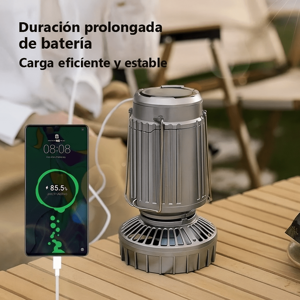 Lámpara y Ventilador Solar 2 en 1 para Camping: Recargable, Plegable y con Función Power Bank - TuAliado Homeplus