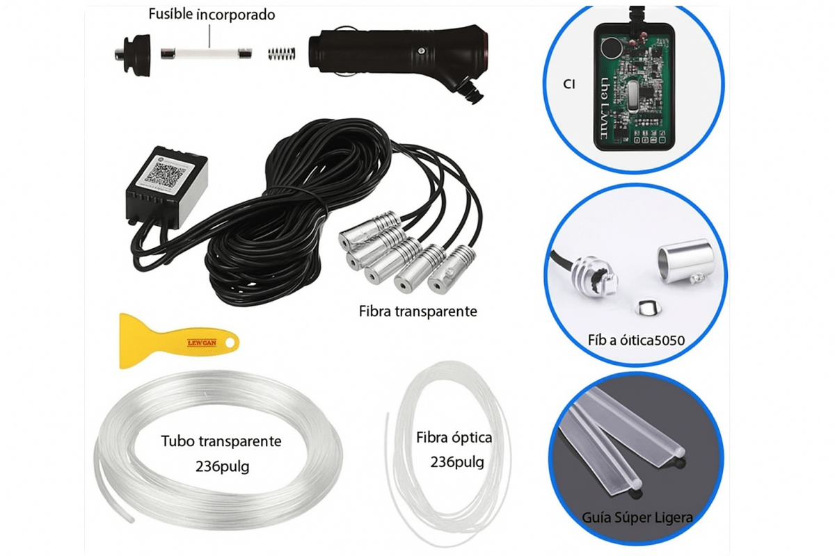 Iluminación Ambiental AuraDrive para Coche: Look de Lujo con Fibra Óptica y Control por App - TuAliado Homeplus