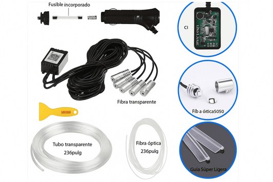 Iluminación Ambiental AuraDrive para Coche: Look de Lujo con Fibra Óptica y Control por App - TuAliado Homeplus