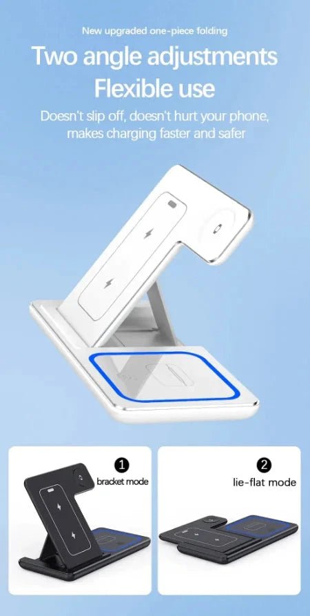 3-in-1 LED Fast Wireless Charger Stand – Foldable Charging Station for iPhone, Apple Watch & AirPods (Black/White) TuAliado Homeplus