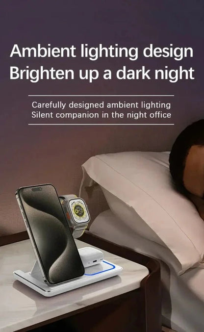 3-in-1 LED Fast Wireless Charger Stand – Foldable Charging Station for iPhone, Apple Watch & AirPods (Black/White) TuAliado Homeplus