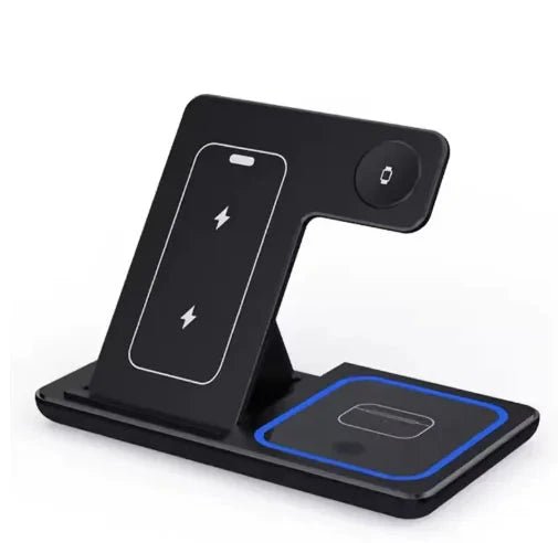 3-in-1 LED Fast Wireless Charger Stand – Foldable Charging Station for iPhone, Apple Watch & AirPods (Black/White) TuAliado Homeplus