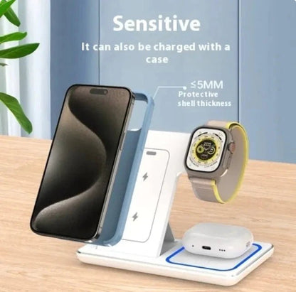 3-in-1 LED Fast Wireless Charger Stand – Foldable Charging Station for iPhone, Apple Watch & AirPods (Black/White) TuAliado Homeplus