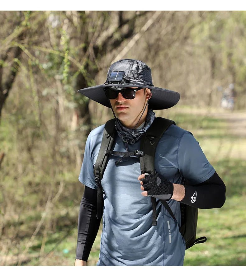 Gorra con ventilador solar y protección UV para mantenerse fresco al aire libre.