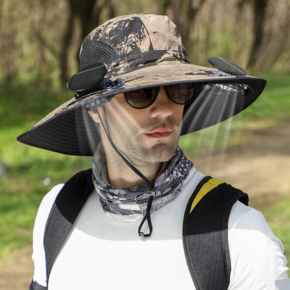 Gorra con ventilador solar y protección UV para mantenerse fresco al aire libre.