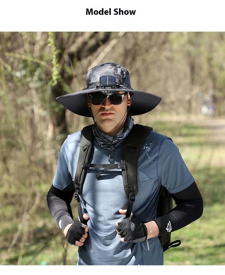 Gorra con ventilador solar y protección UV para mantenerse fresco al aire libre.