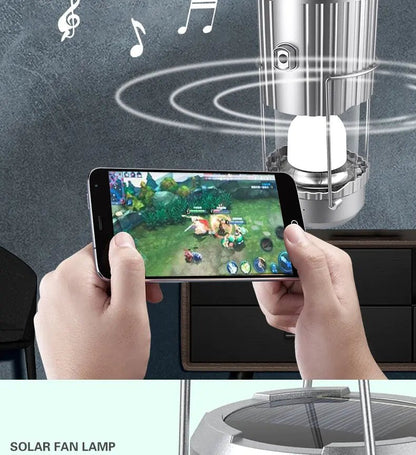 Lámpara y Ventilador Solar 2 en 1 para Camping: Recargable, Plegable y con Función Power Bank - TuAliado Homeplus