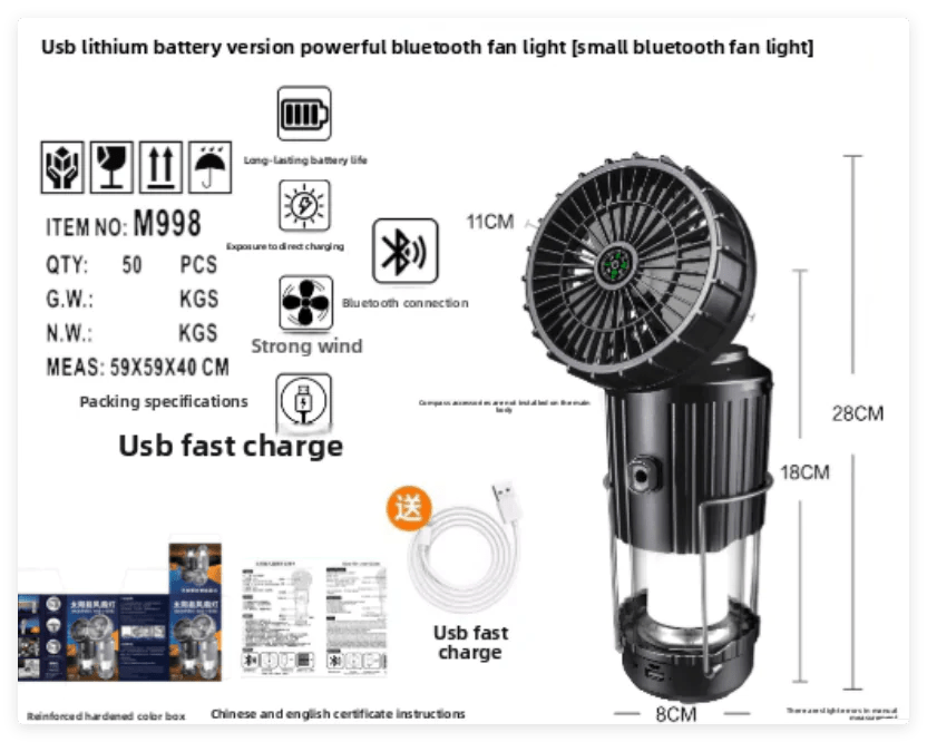 Lámpara y Ventilador Solar 2 en 1 para Camping: Recargable, Plegable y con Función Power Bank - TuAliado Homeplus