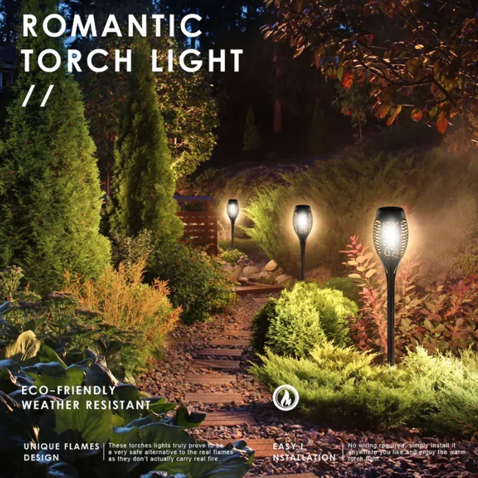 Antorcha Solar para Jardín con Efecto de Llama Realista (96 LEDs) - TuAliado Homeplus