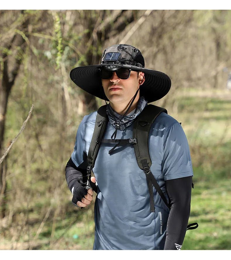 Gorra con ventilador solar y protección UV para mantenerse fresco al aire libre.