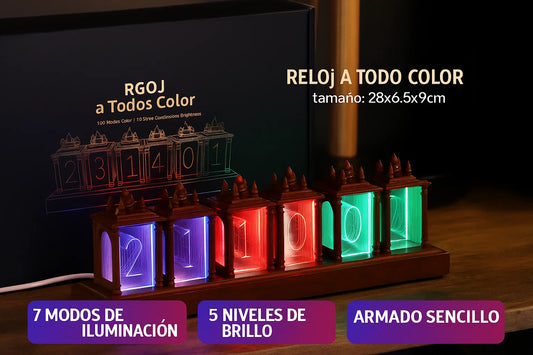 RGB Clock LED Wooden Creative Desktop Decoration