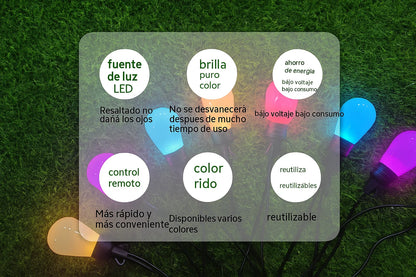 Guirnalda de Luces LED RGB para Exterior: Iluminación Festiva para Jardín y Terraza con Control Remoto - TuAliado Homeplus