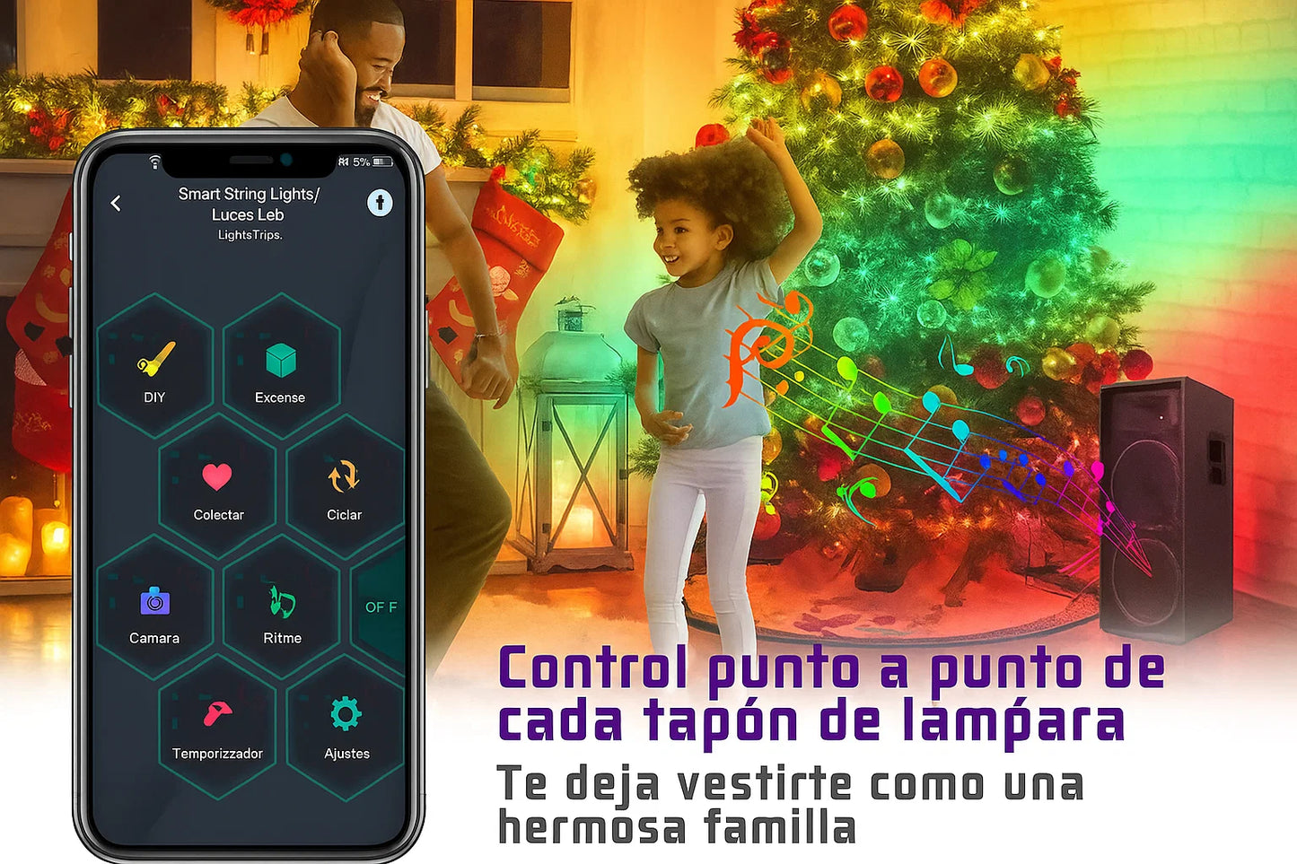 Guirnalda de Luces LED "Hilo de Hadas" RGBIC con Control por App - TuAliado Homeplus