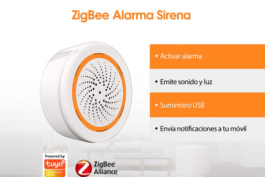 Sirena Inteligente Tuya 120dB (WiFi/Zigbee): Tu Alarma de Sonido y Luz para el Hogar - TuAliado Homeplus