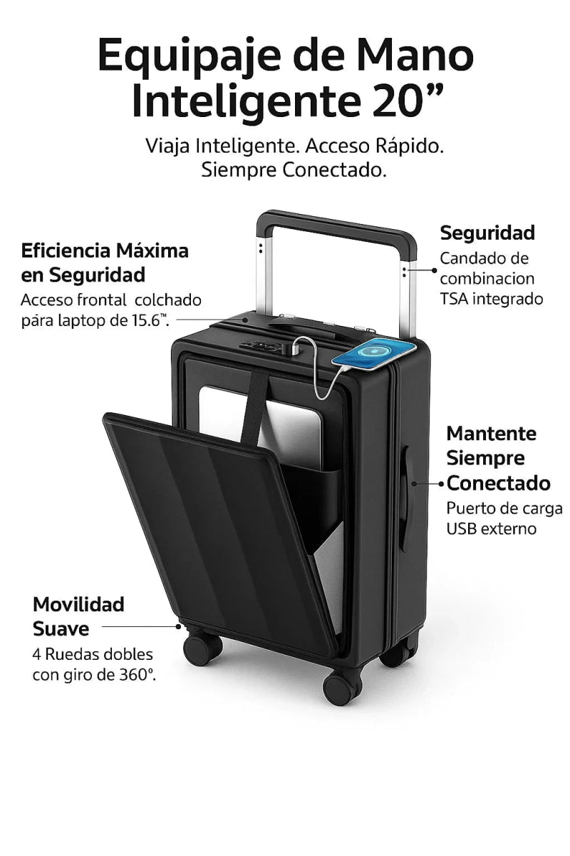 Equipaje de Mano Inteligente 20" con Puerto USB y Acceso Frontal para Laptop TuAliado Homeplus