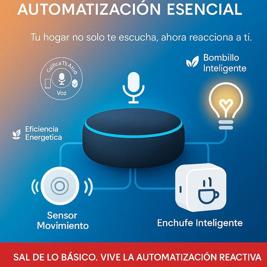 Kit Smart Home Nivel 2: "Automatización Esencial" (Altavoz + Enchufe + Bombillo + Sensor Movimiento) TuAliado Homeplus
