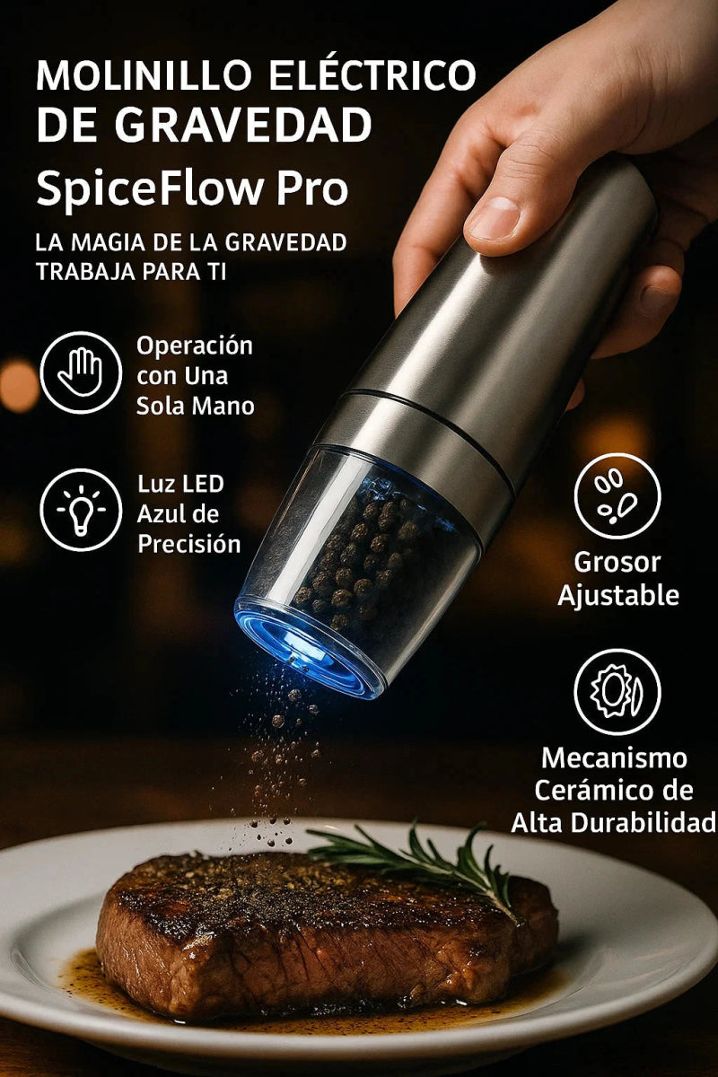 Molinillo Eléctrico de Gravedad SpiceFlow Pro (Sal y Pimienta) TuAliado Homeplus