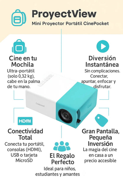ProyectVew: Mini Proyector Portátil CinePocket (Hasta 60") TuAliado Homeplus