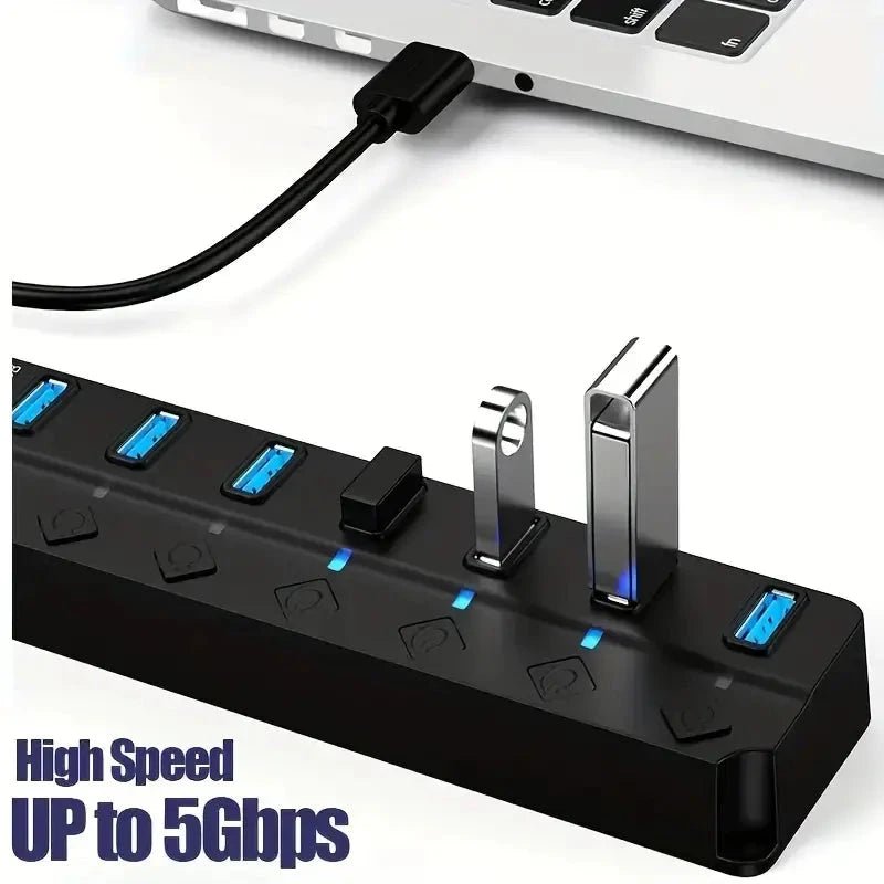 Seven-Port USB 3.0 Hub and Splitter for Computers TuAliado Homeplus