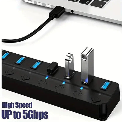 Seven-Port USB 3.0 Hub and Splitter for Computers TuAliado Homeplus