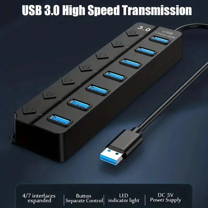 Seven-Port USB 3.0 Hub and Splitter for Computers TuAliado Homeplus