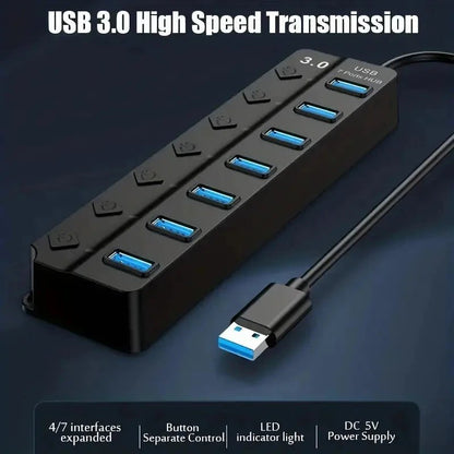 Seven-Port USB 3.0 Hub and Splitter for Computers TuAliado Homeplus