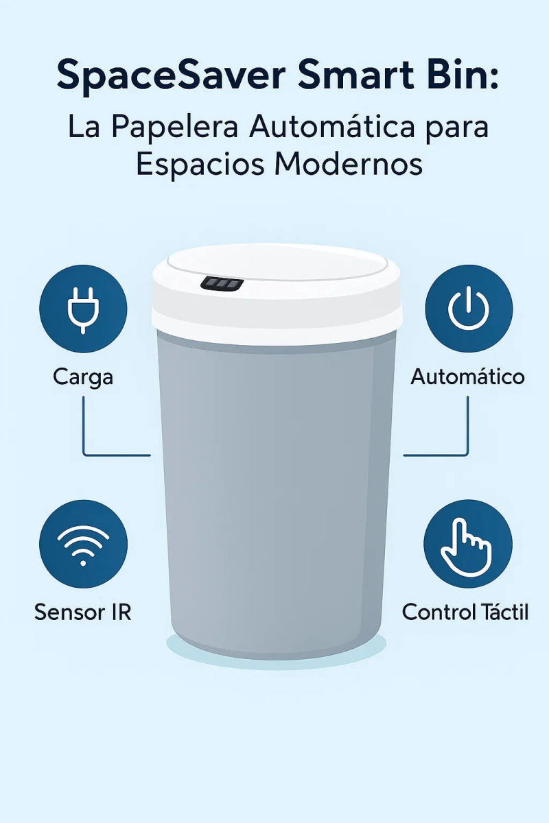 SpaceSaver Smart Bin: Papelera Automática de 12L con Sensor (Para Baño y Oficina) TuAliado Homeplus