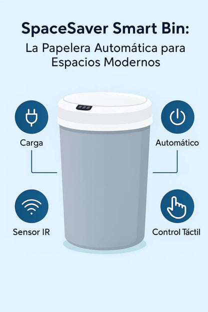 SpaceSaver Smart Bin: Papelera Automática de 12L con Sensor (Para Baño y Oficina) TuAliado Homeplus