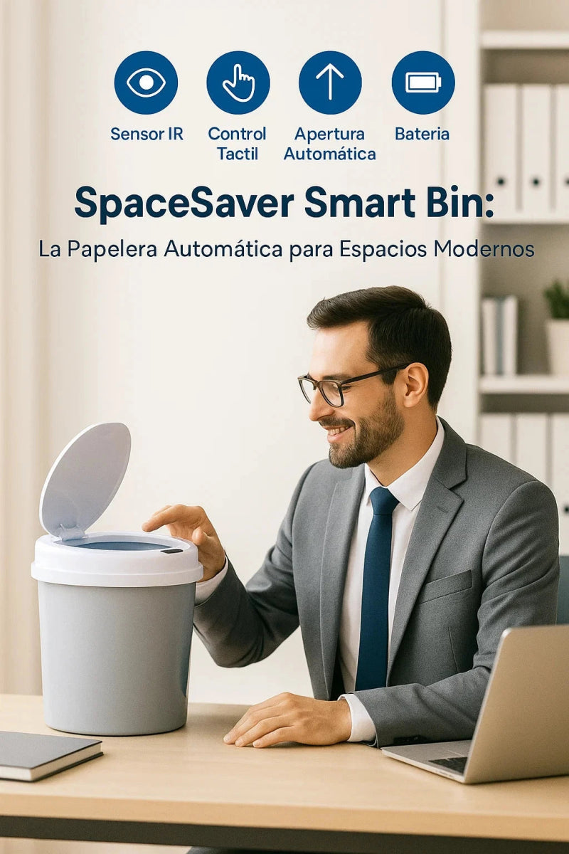 SpaceSaver Smart Bin: Papelera Automática de 12L con Sensor (Para Baño y Oficina) TuAliado Homeplus