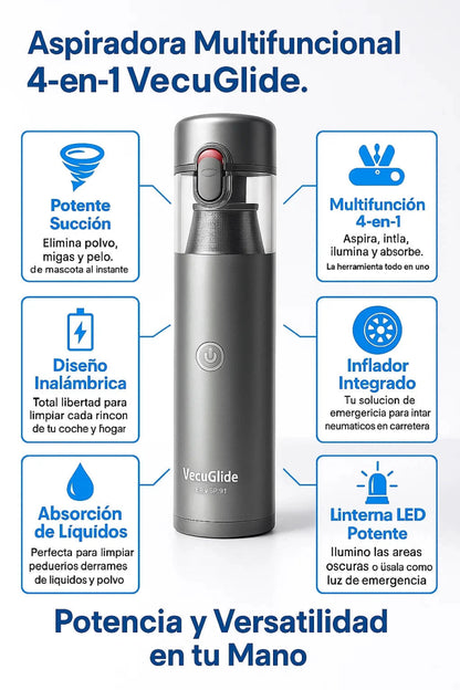 VacuGlide Pro: Aspiradora de Coche 4 en 1 Inalámbrica (Aspira, Infla, Ilumina) TuAliado Homeplus