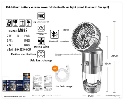 Lámpara y Ventilador Solar 2 en 1 para Camping: Recargable, Plegable y con Función Power Bank - TuAliado Homeplus